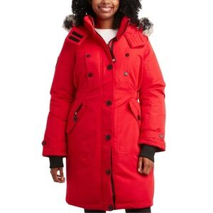 Size Large - CANADA WEATHER GEAR Women's Parka Removable Faux-Fur Hood Red